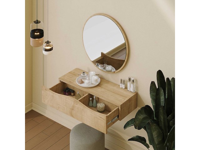 Kaptafel princesse - 82x30x15cm - met spiegel - eikdecor - afbeelding 3 van  6