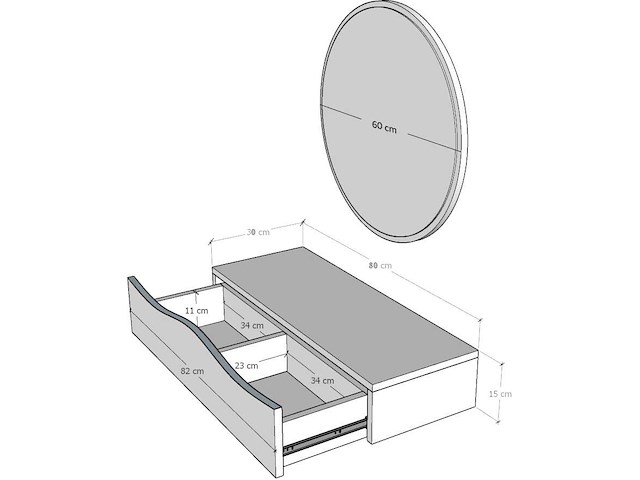 Kaptafel princesse - 82x30x15cm - met spiegel - eikdecor - afbeelding 6 van  6