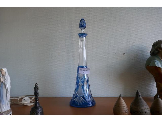Karaf in blauw geslepen glas - afbeelding 1 van  1