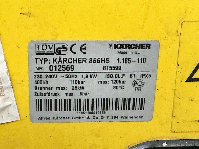 Kärcher 855 hs hogedrukreiniger - afbeelding 4 van  4