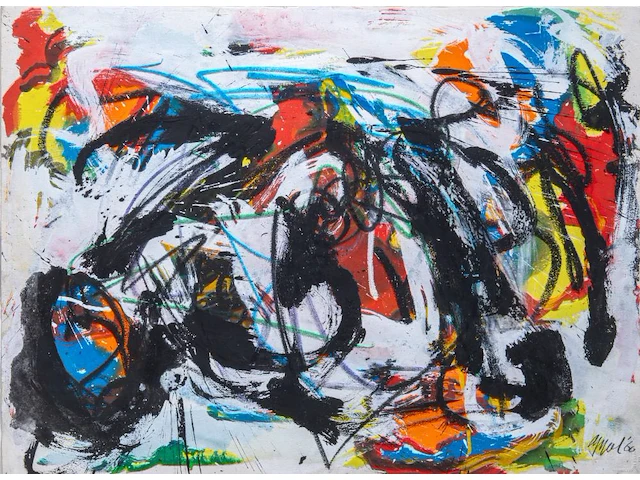 Karel appel (1921-2006), untitled, 1960, oil, gouache, crayon on arches paper 56.3 x 76 cm. (22.17 x 29.92 in.), frame: 80 x 99 cm. (31 1/2 x 38.97 in.) - afbeelding 1 van  6