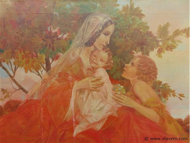 Karel van belle (1884-1959) "landschap met vrouw en kinderen" - afbeelding 3 van  6