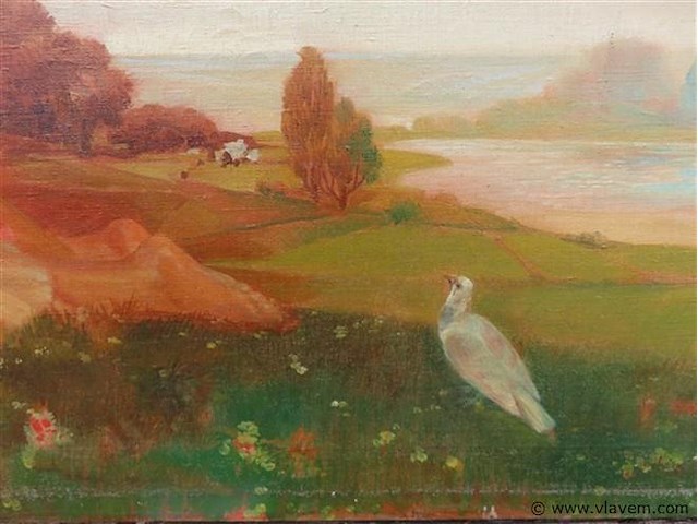 Karel van belle (1884-1959) "landschap met vrouw en kinderen" - afbeelding 4 van  6