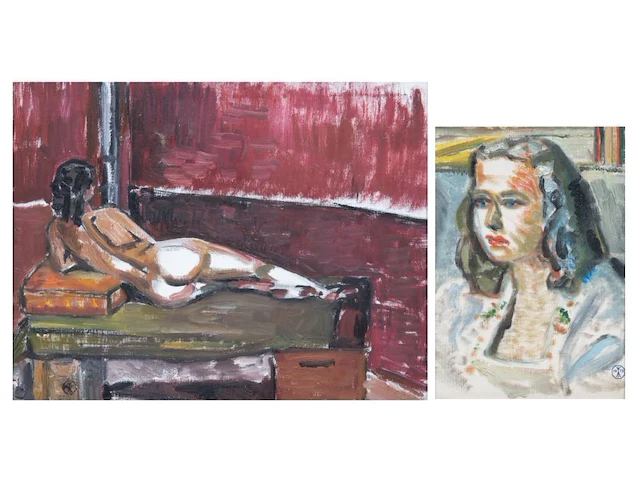 Karel van vlaanderen (1903-1983), reclining nude and a portrait of a girl, oil on canvas 40 x 50 cm. (15 3/4 x 19.67 in.), 23 x 34 cm. (9.06 x 13.39 in.) - afbeelding 1 van  12
