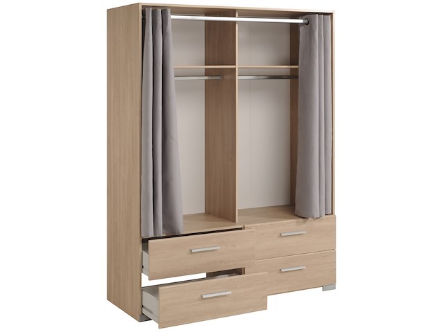 Kast ekko 152cm met gordijnen - bruin - afbeelding 1 van  3