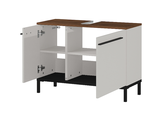 Kast voor onder wastafel charlisa met 2 deuren en 2 legplanken - walnoot/greige - afbeelding 2 van  5