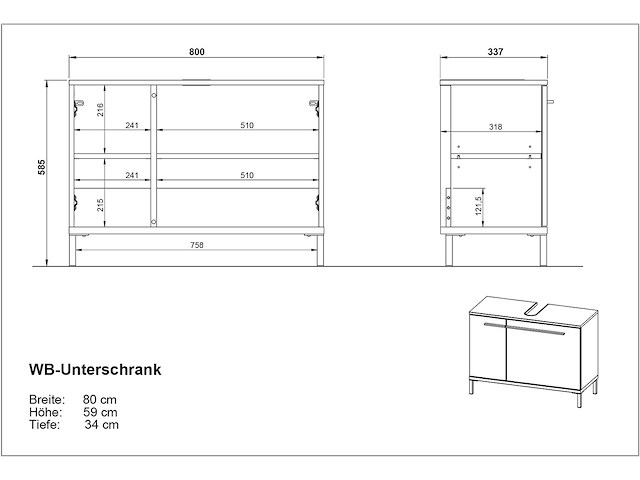 Kast voor onder wastafel charlisa met 2 deuren en 2 legplanken - walnoot/greige - afbeelding 5 van  5