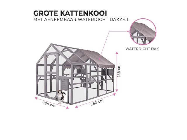 Kattenkooi - kattenvolière - 280x180x174cm grijs - afbeelding 5 van  6