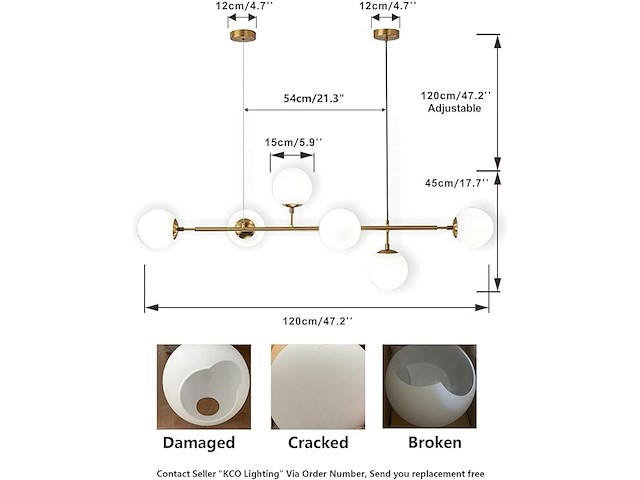 Kco lighting vintage glazen kroonluchter - afbeelding 2 van  3