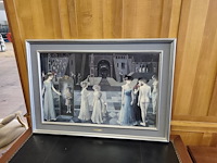 Kerselaren bureau 2 laden camile&vence afm; 135x40x77, 2 nachttafeltjes camille&vence afm. 47x33x62, schilderij p.delvaux - afbeelding 12 van  16