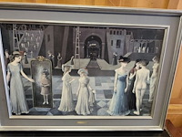 Kerselaren bureau 2 laden camile&vence afm; 135x40x77, 2 nachttafeltjes camille&vence afm. 47x33x62, schilderij p.delvaux - afbeelding 13 van  16