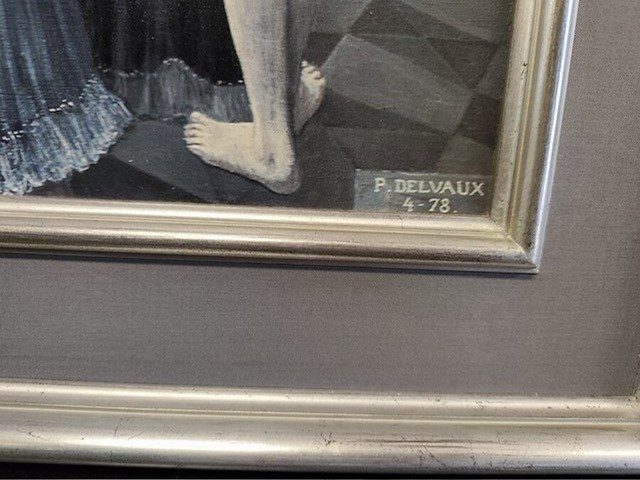 Kerselaren bureau 2 laden camile&vence afm; 135x40x77, 2 nachttafeltjes camille&vence afm. 47x33x62, schilderij p.delvaux - afbeelding 14 van  16