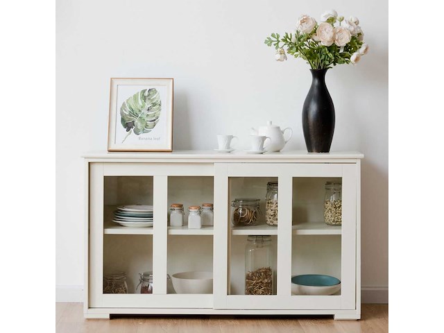 Keuken dressoir eetkamer lage kast 2 planken 2 transparante deuren - afbeelding 1 van  6