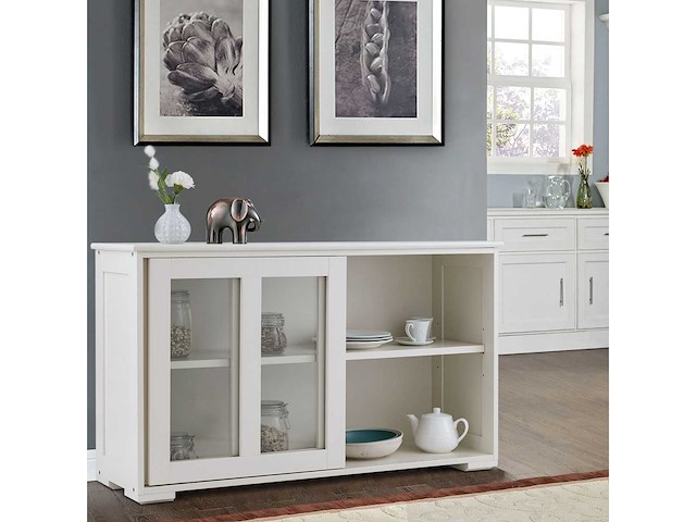 Keuken dressoir eetkamer lage kast 2 planken 2 transparante deuren - afbeelding 4 van  6