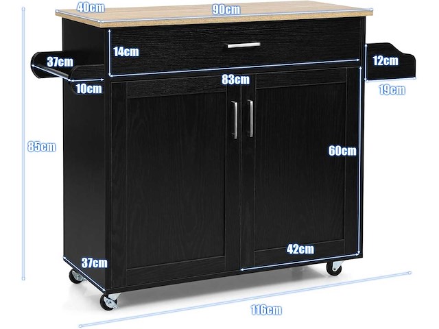 Keukendessert met afsluitbare wielen, centraal keukeneiland - afbeelding 3 van  4