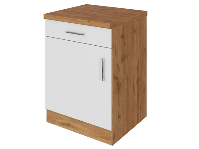 Keukenkast sorrella 50cm 1 deur & 1 lade - wit/eik - afbeelding 1 van  7