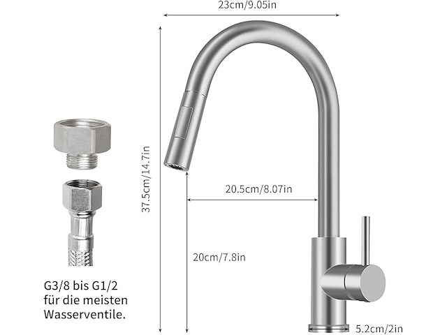 Keukenkraan rvs met uittrekbare handle - afbeelding 2 van  5