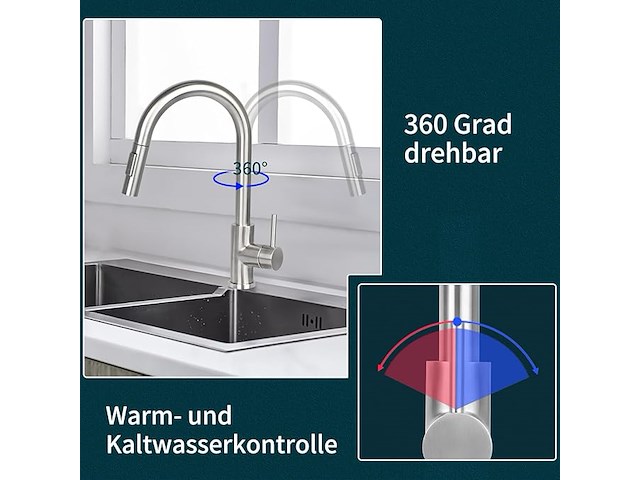 Keukenkraan rvs met uittrekbare handle - afbeelding 4 van  5