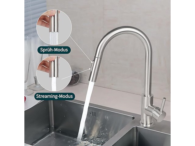Keukenkraan rvs met uittrekbare handle - afbeelding 3 van  5
