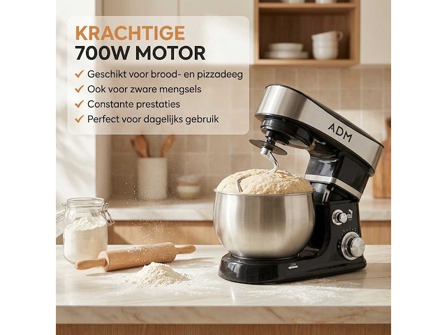 Keukenmachine – 3l mengkom – keukenrobot met mixerfunctie – zwart - afbeelding 7 van  8