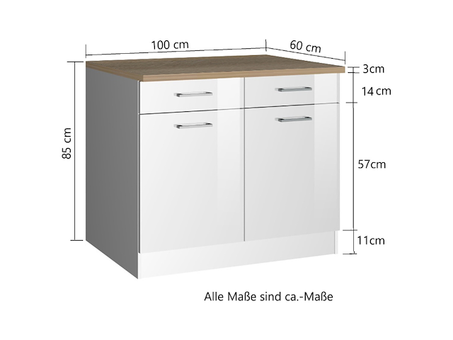 Keukenonderkast ragnar 100cm met 2 deuren & 2 lades - wit - afbeelding 1 van  6