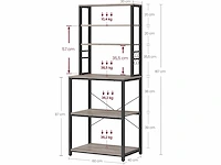 Keukenplank, 6 planken, 6 haken, 60 x 40 x 167 cm - afbeelding 6 van  7