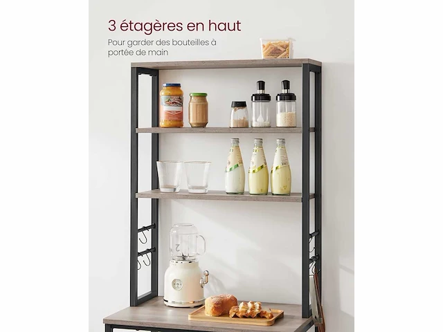 Keukenplank, 6 planken, 6 haken, 60 x 40 x 167 cm - afbeelding 7 van  7