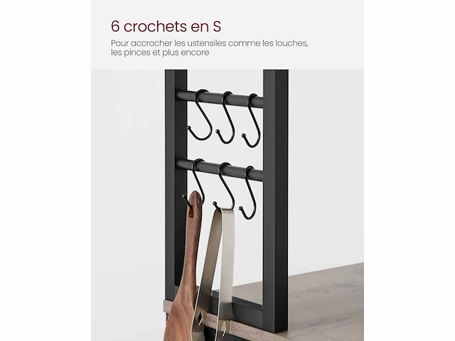 Keukenplank, 6 planken, 6 haken, 60 x 40 x 167 cm - afbeelding 2 van  7