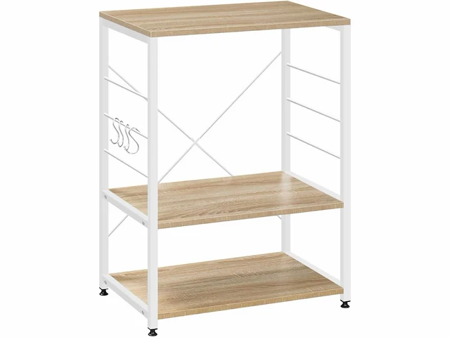 Keukenplank met 4 haken, metalen en houten magnetronrek - afbeelding 7 van  8