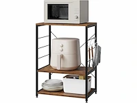 Keukenplank met 4 haken, metalen en houten magnetronrek - afbeelding 2 van  8