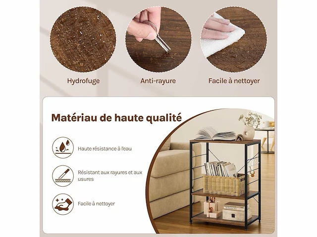 Keukenplank met 4 haken, metalen en houten magnetronrek - afbeelding 5 van  8