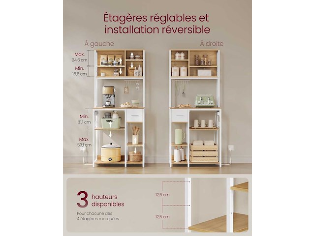 Keukenplank met stekkerdoos, koffiebaar met verstelbare planken - afbeelding 6 van  6