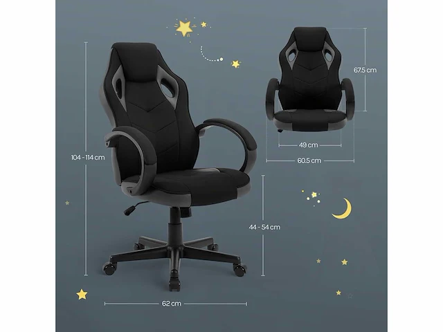 Kids gaming chair kids office chair, zwart en grijs - afbeelding 5 van  5
