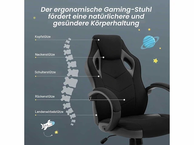 Kids gaming chair kids office chair, zwart en grijs - afbeelding 4 van  5