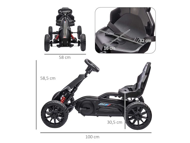 Kinder-gokart met pedaalkart en 4-standen verstelbare stoel - afbeelding 5 van  10