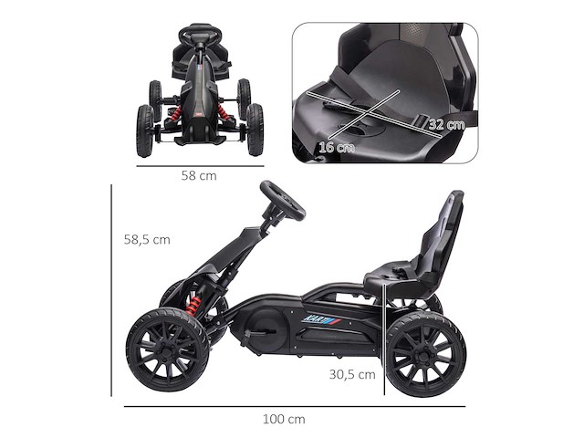 Kinder-gokart met pedaalkart en 4-standen verstelbare stoel - afbeelding 9 van  9