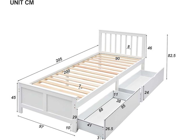 Kinderbed 90 x 200 cm, met 2 lades, opbergruimte - afbeelding 2 van  2