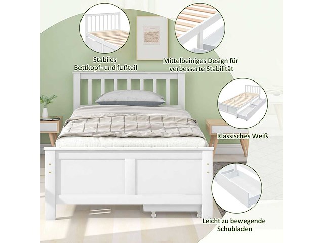 Kinderbed 90 x 200 cm, met 2 lades, opbergruimte - afbeelding 3 van  6