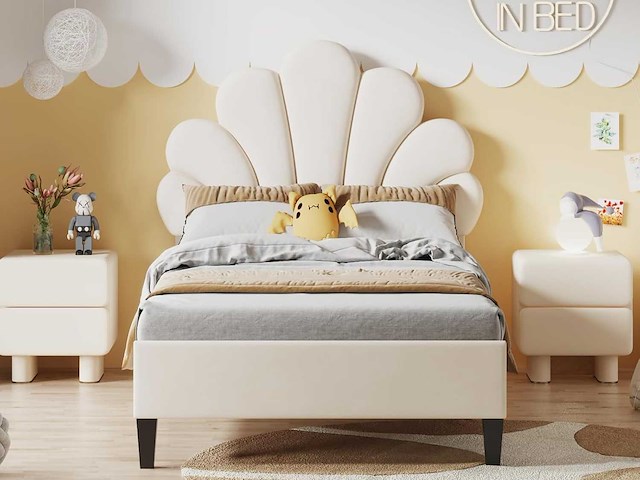 Kinderbed 90x200 cm - beige velvet - afbeelding 1 van  8