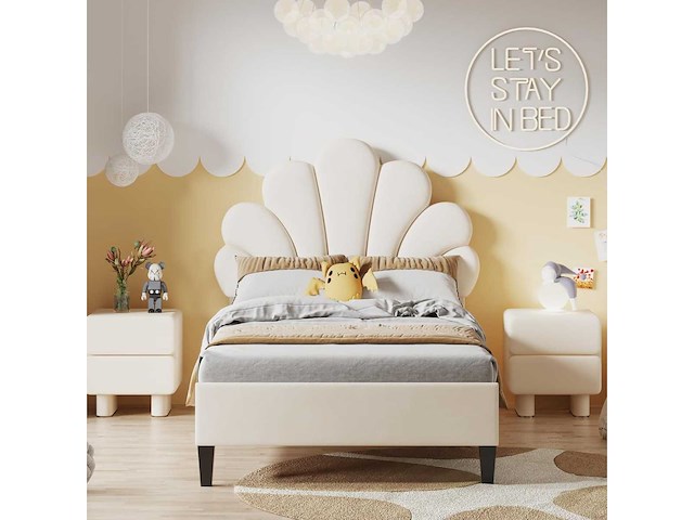 Kinderbed 90x200 cm - beige velvet - afbeelding 2 van  8