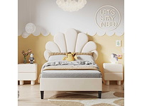 Kinderbed 90x200 cm - beige velvet - afbeelding 2 van  8