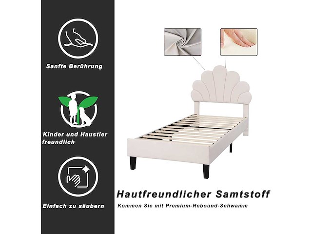 Kinderbed 90x200 cm - beige velvet - afbeelding 4 van  8