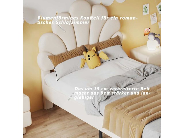 Kinderbed 90x200 cm - beige velvet - afbeelding 5 van  8