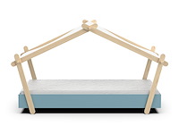 Kinderbed lodge | 223,2 x 105,5 x 129,7 cm | blauw-wit - afbeelding 1 van  7