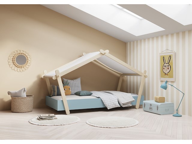 Kinderbed lodge | 223,2 x 105,5 x 129,7 cm | blauw-wit - afbeelding 7 van  7