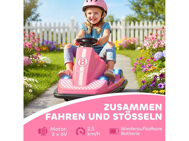 Kinderbotsauto, 360° rotatie, stuurwiel, ed-lichten - afbeelding 5 van  8