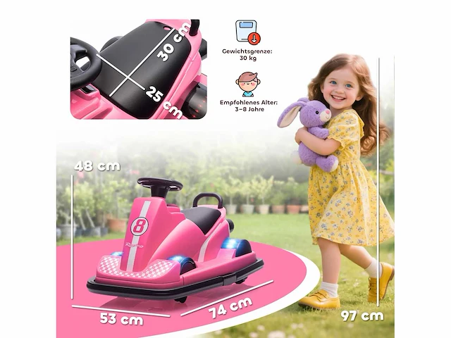 Kinderbotsauto, 360° rotatie, stuurwiel, ed-lichten - afbeelding 4 van  7