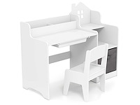 Kinderbureau met boekenkast in witte melamine - afbeelding 1 van  5