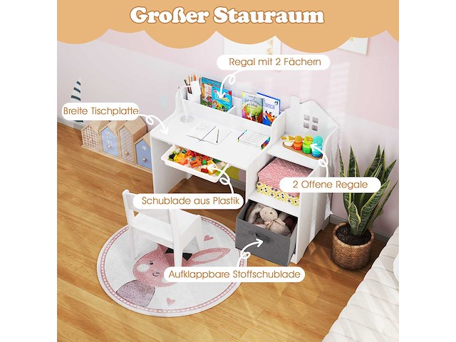 Kinderbureau met boekenkast in witte melamine - afbeelding 2 van  5