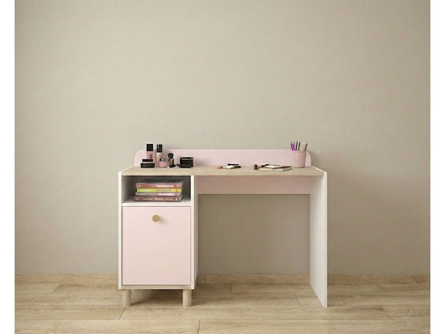 Kinderbureau romy | 110 x 52 x 85 cm | wit-pastelroze - afbeelding 6 van  6